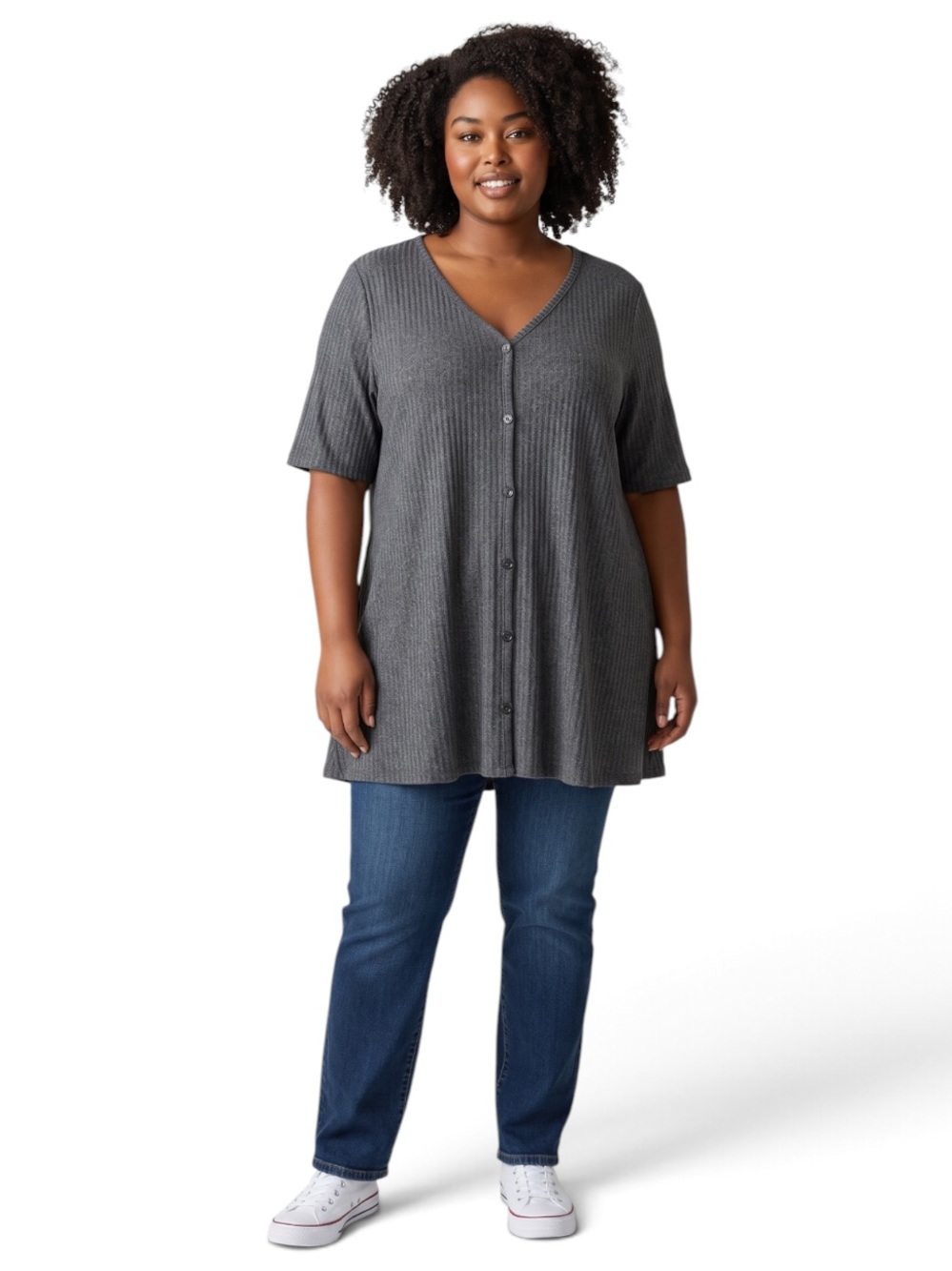 Torrid Gray V-Neck Waffle Knit Tunic